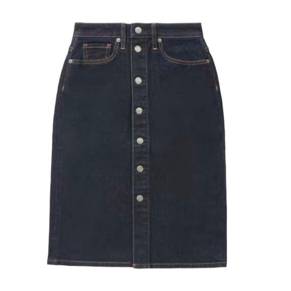 Everlane Denim Pencil Skirt Blue Dark Wash Button Front Size 27 (S) - Picture 8 of 12